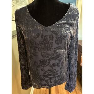 Johnny Was 4 Love And Liberty Blue Velvet Top Silk Blend Burnout velvet long sl